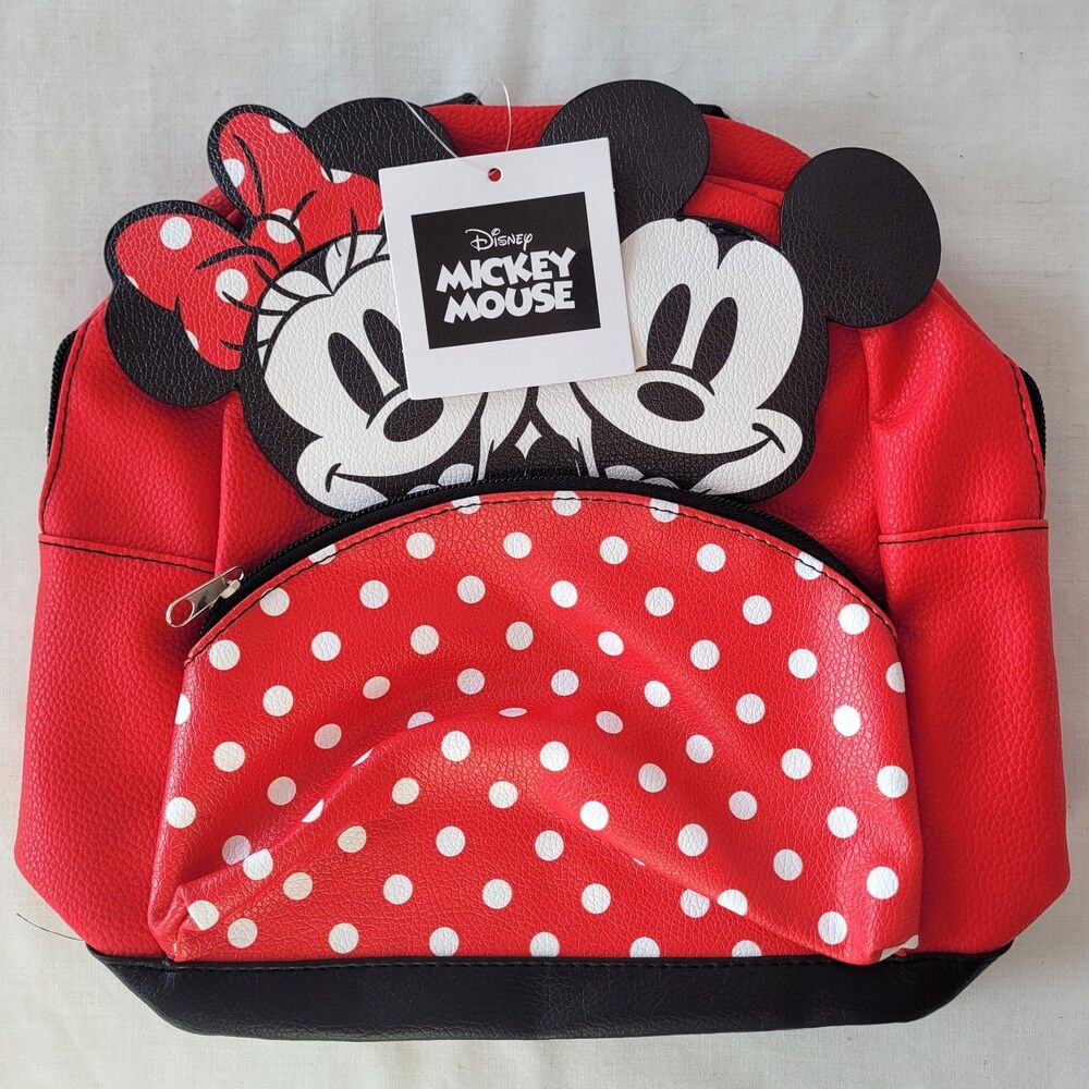 NWT Disney Mickey Minnie Mouse Mini Backpack Red Polka Dot Faux Leather